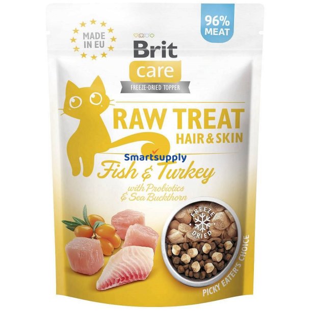 Brit Care Raw Treat Hair &amp; Skin Fisk Med Kalkun - Kattegodbidder - 40G