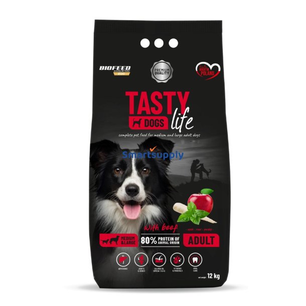 Biofeed Tasty Life Medium &amp; Large Oksekd - Trfoder Til Hunde - 12 Kg