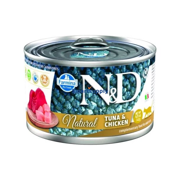 Farmina N &amp; D Cat Natural Tun &amp; Kylling- Vdfoder Til Katte - 140 G