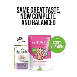 Schesir I Gel&eacute; Tun Og Kylling Med Skinke - Vdfoder Til Katte - 85 G