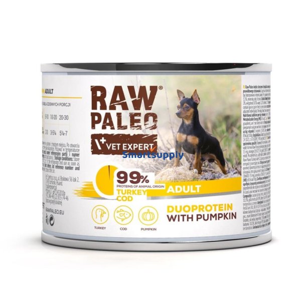 RAW PALEO Duoprotein Turkey & Cod Adult - vdfoder til hunde - 200g