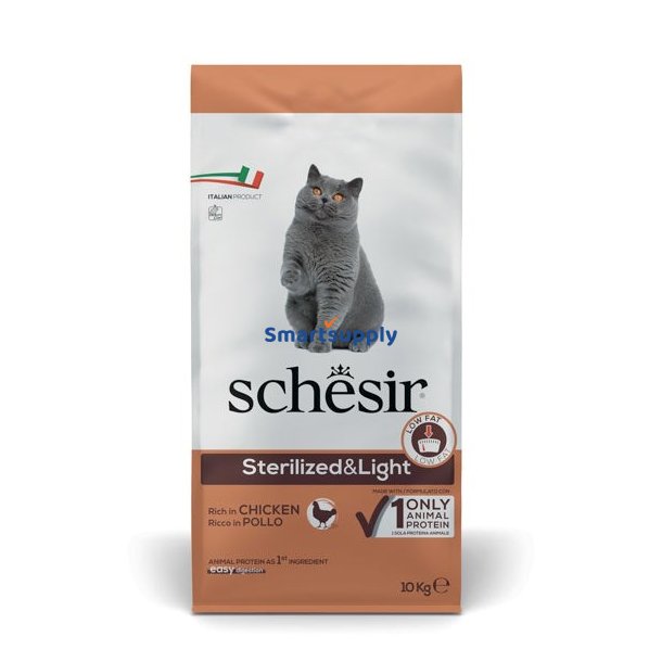SCHESIR Adult Sterilized & Light Rich in chicken - trfoder til kattekillinger - 10kg