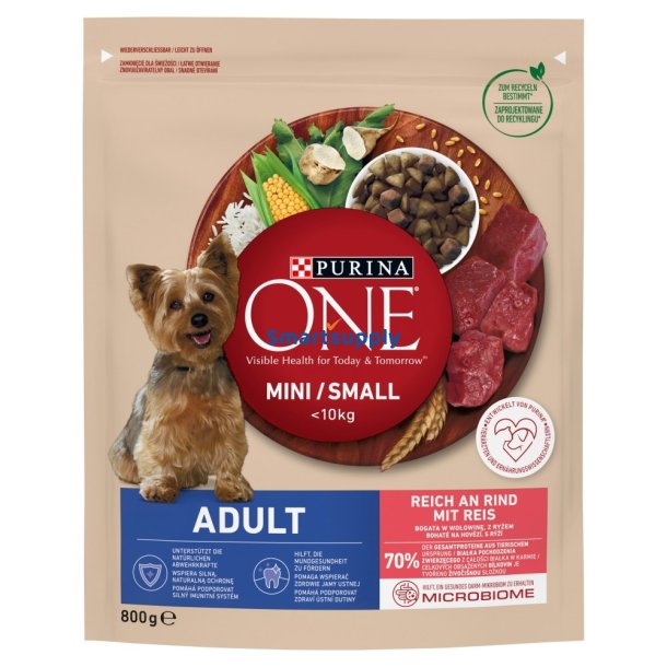 PURINA One Mini Adult Beef, Rice - trfoder til hunde - 800 g