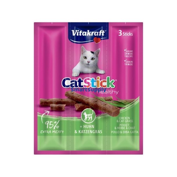 Vitakraft Catstick Mini Kylling Med Grs - Kattegodbidder - 3 Stk