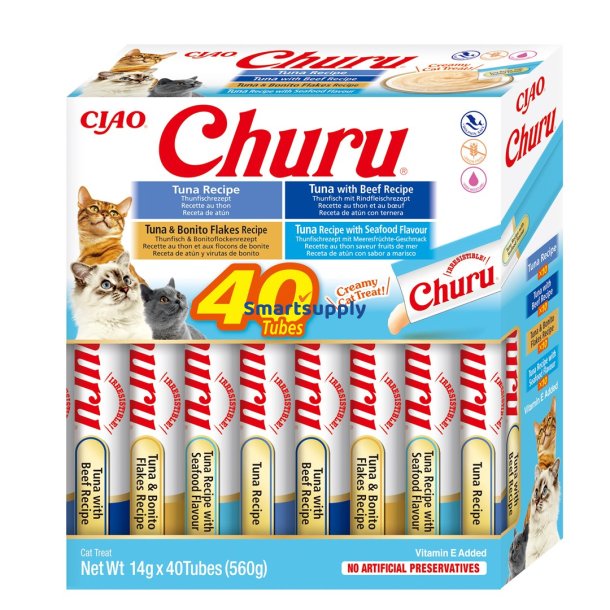 Inaba Churu Variety ske Tun Med Skaldyr - Kattegodbidder - 40 X 14G