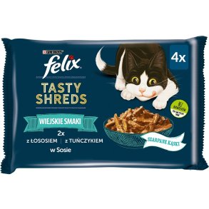 FELIX Tasty Shreds med laks og tun - 4x 80g