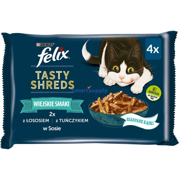 Felix Tasty Shreds Med Laks Og Tun - 4X 80G