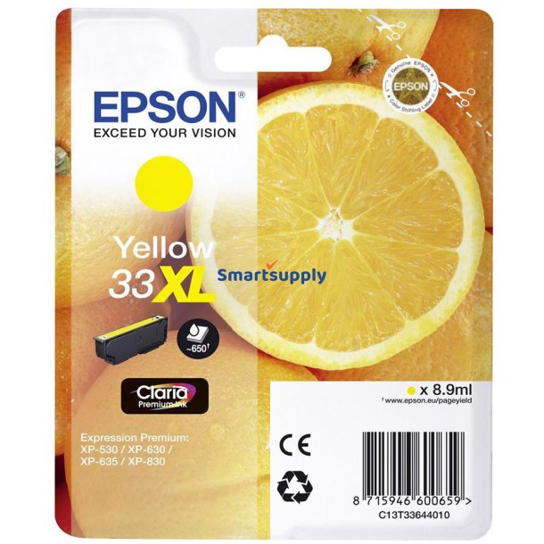 Epson 33 XL Gul bl�kpatron 8,9ml original