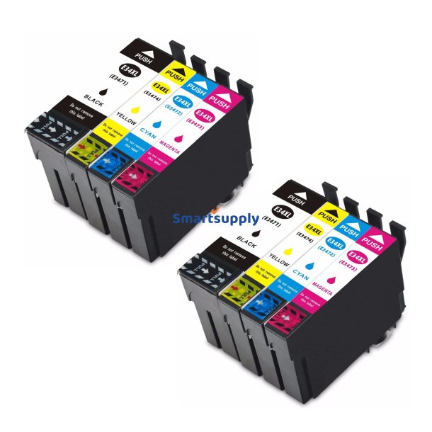Epson 34 XL BCMY 8 stk bl�kpatroner kompatibel multipakke