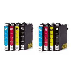 Epson T0715 BCMY 8 stk blkpatroner kompatibel multipakke