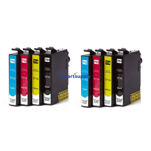 Epson T0715 BCMY 8 stk blkpatroner kompatibel multipakke