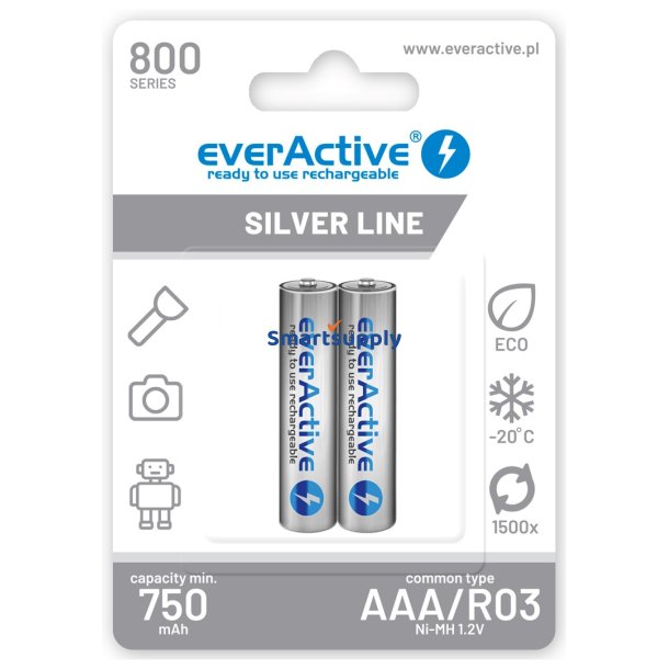 Genopladelige Batterier Everactive Ni-Mh R03 Aaa 800 mAh Silver Line - 2 Stk