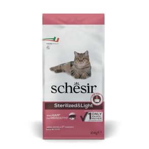 SCHESIR Adult Sterilized & Light with ham - trfoder til kattekillinger - 10kg