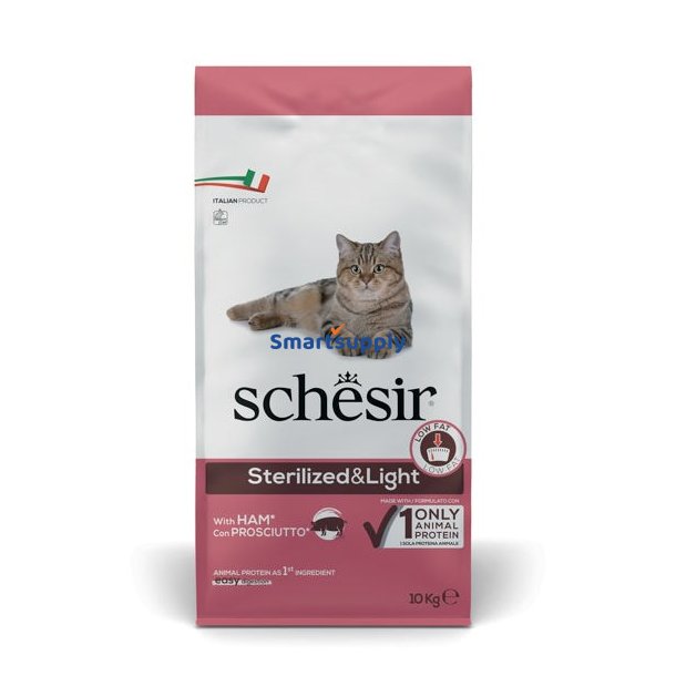 SCHESIR Adult Sterilized & Light with ham - trfoder til kattekillinger - 10kg