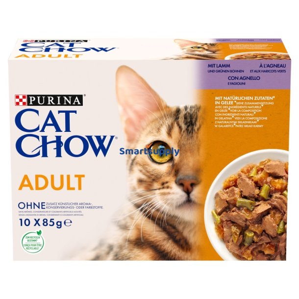 PURINA Cat Chow Lam, grnne bnner - vdfoder til katte - 10x85 g