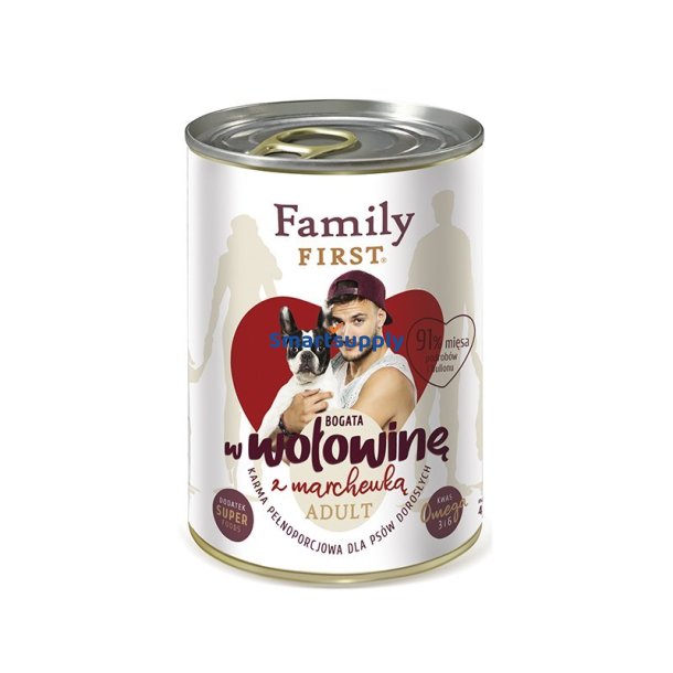 Family First Voksen Oksekd Med Gulerdder - Vdfoder Til Hunde - 400 G