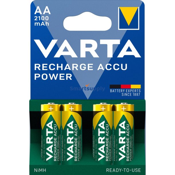 Varta Hr6 Aa Genoplad Accu Power 2100 mAh 56706 Genopladelige Batterier 4 Stk(E) Grn, Gul