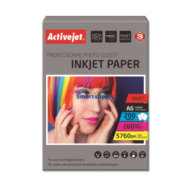Activejet Ap6-260Gr200 Blankt Fotopapir 10X15, (A6, 200 Stk)