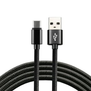 everActive USB-C-kabel 1m - Sort, flettet, understttelse af hurtig opladning, 3A - CBB-1CB