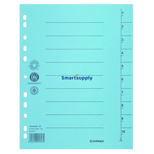 Faneblade 1-10 bl� karton A4 - 100 stk