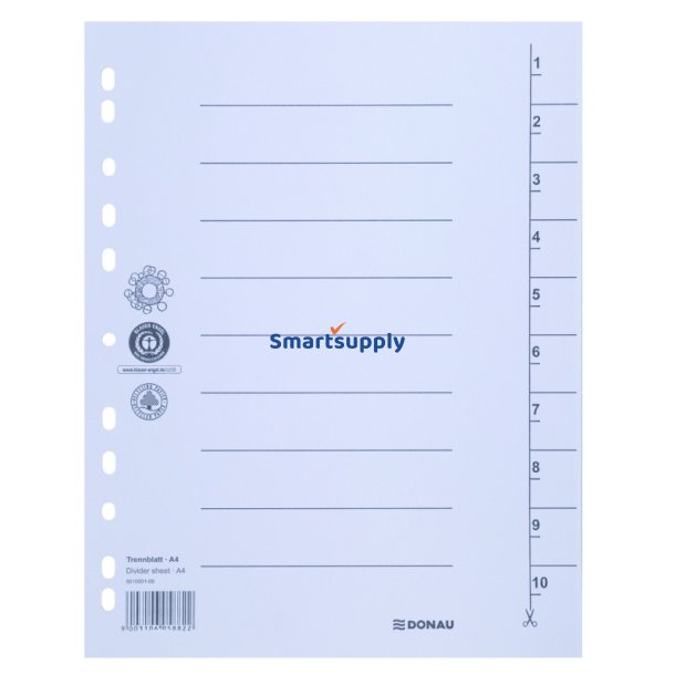 Faneblade 1-10 hvid karton A4 - 100 stk