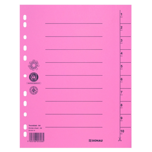 Faneblade 1-10 pink karton A4 - 100 stk