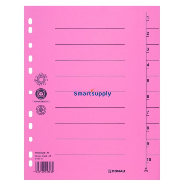 Faneblade 1-10 pink karton A4 - 100 stk