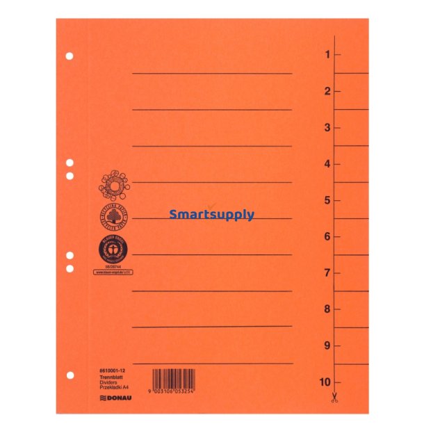 Faneblade 1-10 orange karton A4 - 100 stk