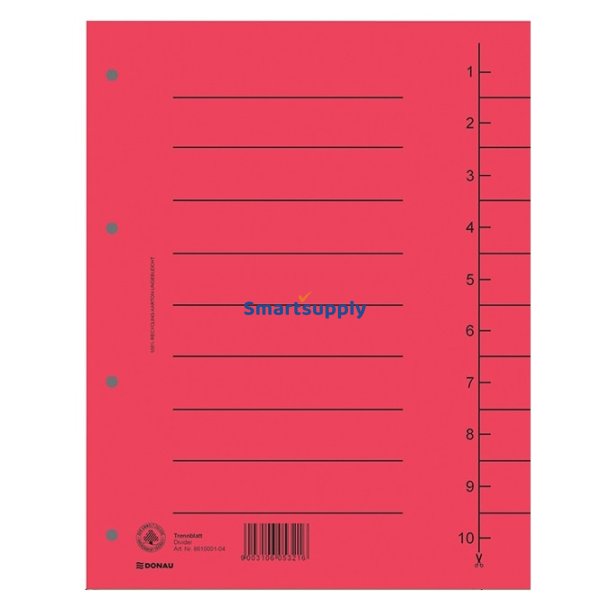 Faneblade 1-10 r�d karton A4 - 100 stk