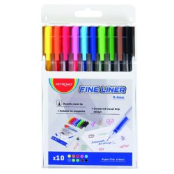 Fineliner s�t 10 farver tuscher 0,4 mm foldbar �ske