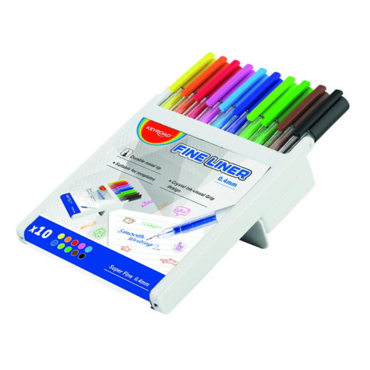 Fineliner s�t 10 farver tuscher 0,4 mm foldbar �ske
