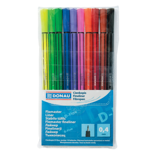 Fineliner s�t med 10 farver tuscher 0,4 mm