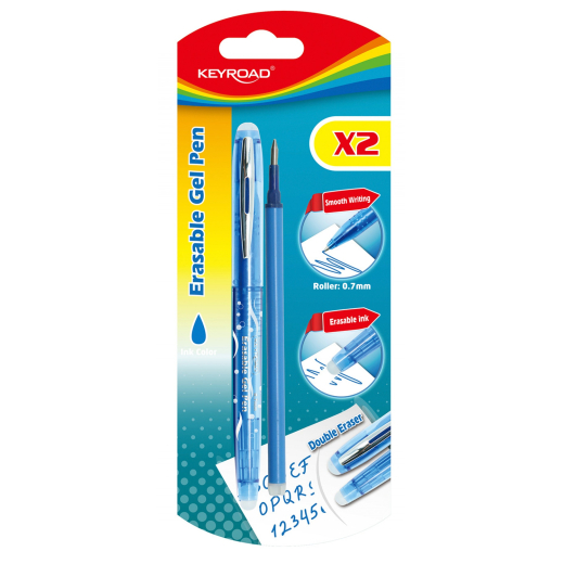 Friktion kuglepen sletbar bl�k 0,7 mm bl� + ekstra refill