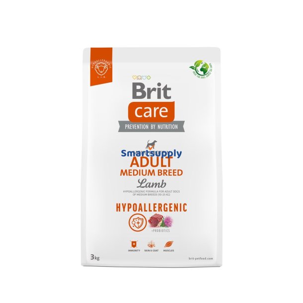 Brit Care Hypoallergen Voksen Medium Breed Lam - Trfoder Til Hunde - 3 Kg