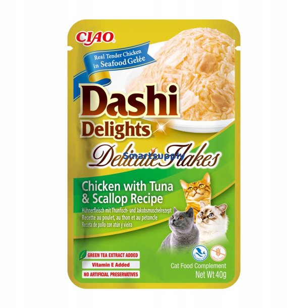 Inaba Cat Dashi Delights Delikate Flager Kylling Med Tun &amp; Kammusling - Kattegodbidder - 40G
