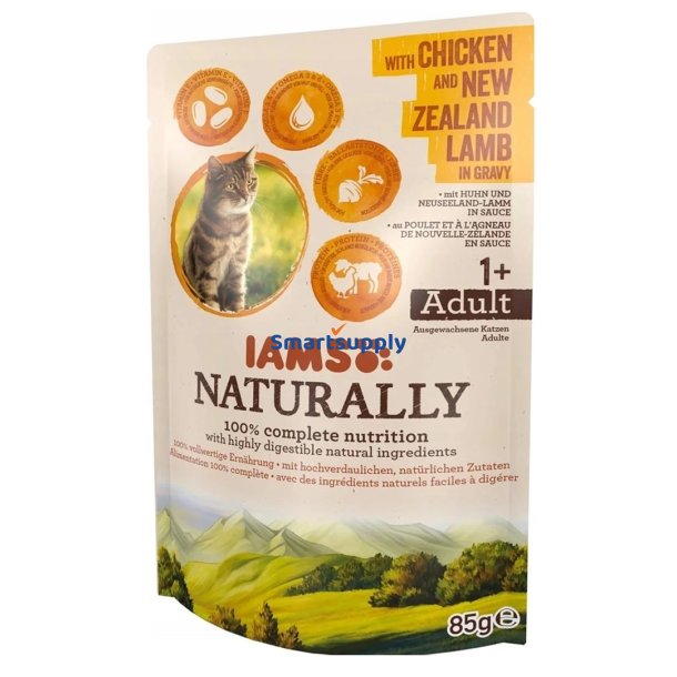 Iams Naturally Adult Med Kylling Og Newzealandsk Lam I Sovs - Vdfoder Til Katte - 85G