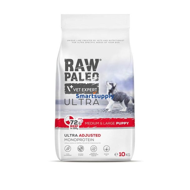 RAW PALEO Ultra Medium&Large Puppy Beef - trfoder til hvalpe - 10 kg