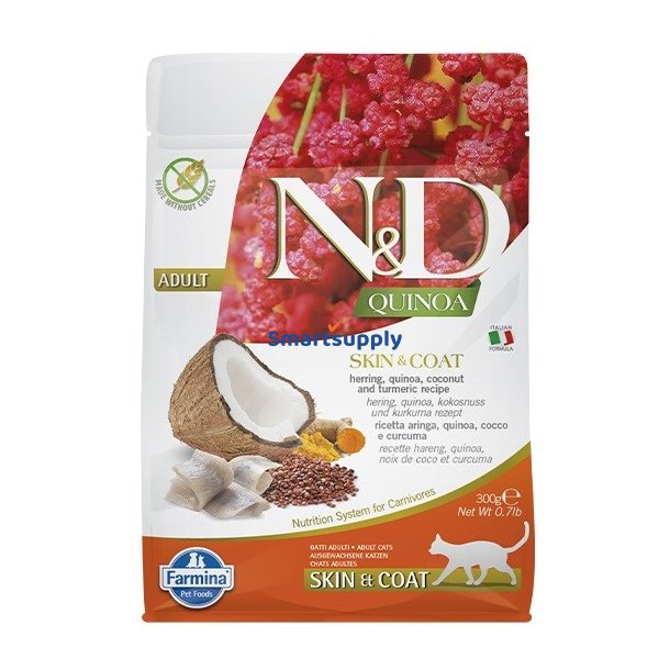 Farmina N &amp; D Quinoa Skin &amp; Coat Kattesild Og Kokosnd Voksen - Trfoder Til Kat - 300 G
