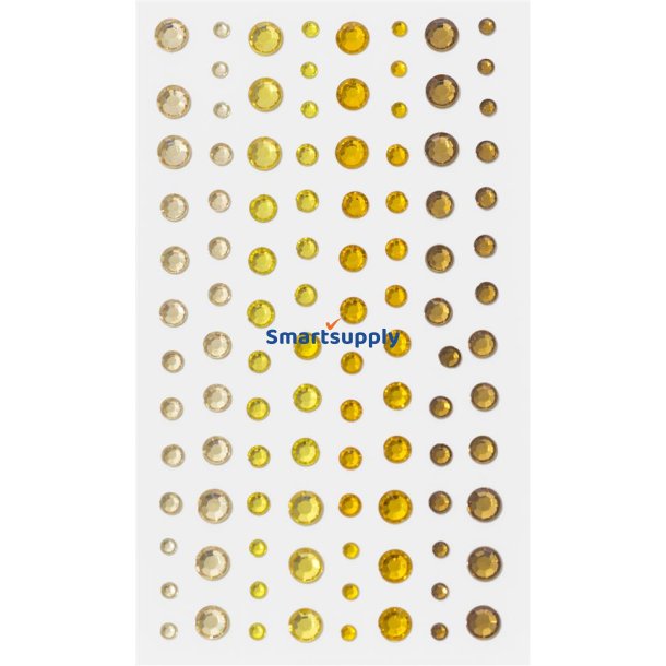 Mix Gul rhinsten m. selvklbende bagside 3-6mm, 104 stk.