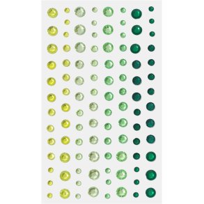 Gul/grn rhinsten m. selvklbende bagside 3-6mm, 104 stk.