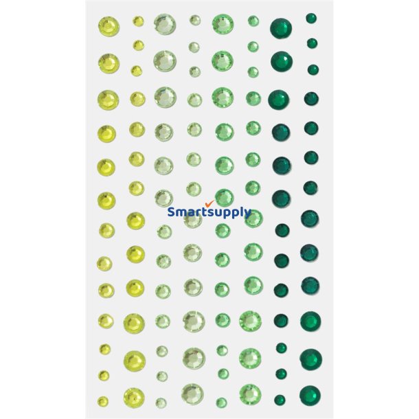 Gul/gr�n rhinsten m. selvkl�bende bagside 3-6mm, 104 stk.