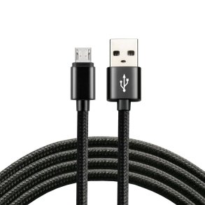 everActive micro USB-kabel 1m - Sort, flettet, understttelse af hurtig opladning, 2,4A - CBB-1MB
