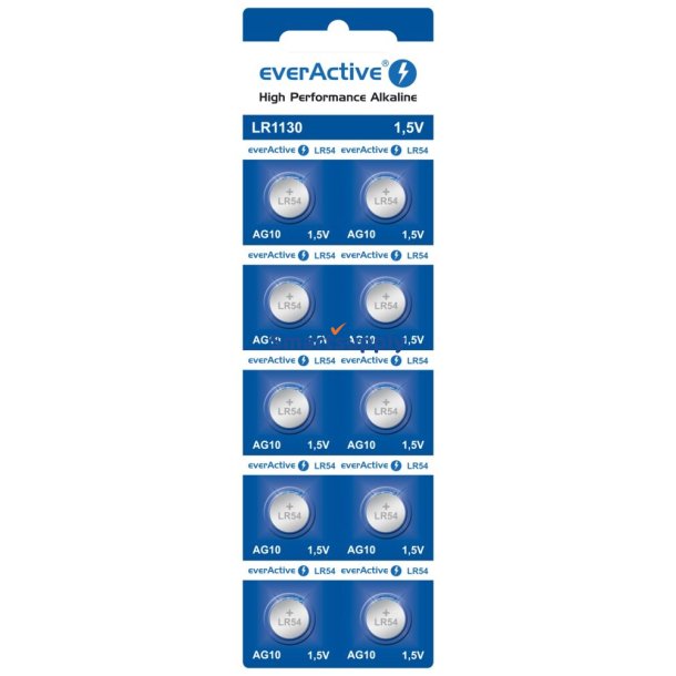 10 x alkalinebatteri mini everActive AG10 G10 LR1130 LR54