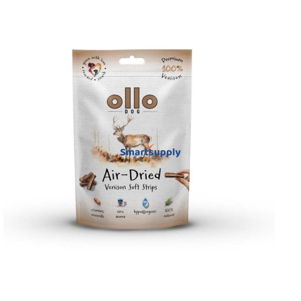 OLLO Air-Dried Venison strips - godbid til hund - 80g