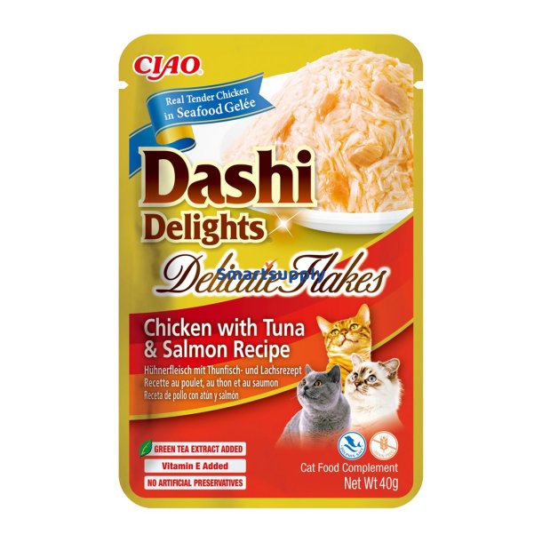 INABA CAT Dashi Delights Delikate Flager Kylling med Tun & Laks - kattegodbid - 40g