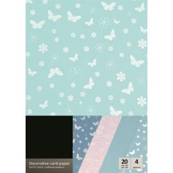 Hjerter &amp; sommerfugle grn metallic karton papir A4, 200g, 20 ark