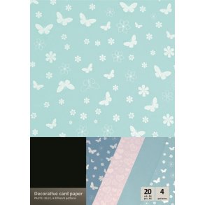 Hjerter & sommerfugle grn metallic karton papir A4, 200g, 20 ark