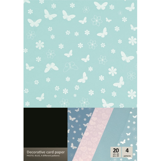 Hjerter &amp; sommerfugle gr�n metallic karton papir A4, 200g, 20 ark