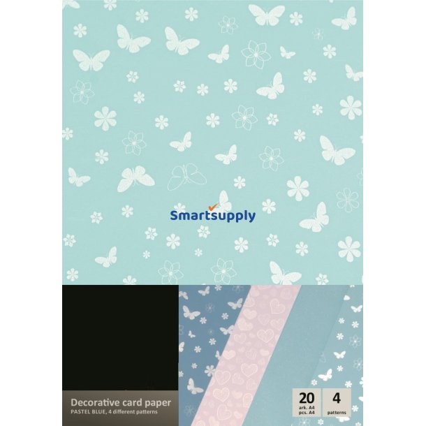 Hjerter &amp; sommerfugle gr�n metallic karton papir A4, 200g, 20 ark