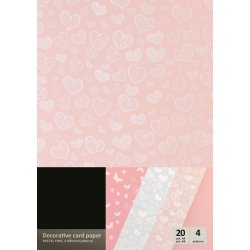 Hjerter &amp; sommerfugle pink metallic karton papir A4, 200g, 20 ark